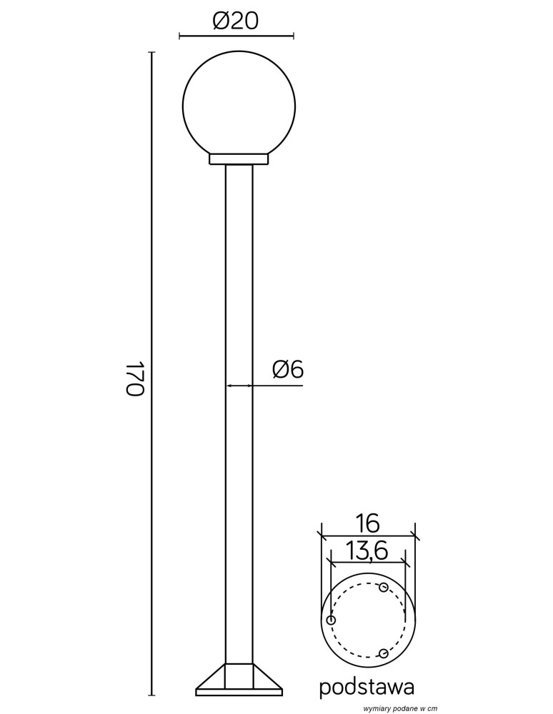Lampy ogrodowe stojące - SU-MA Kule/Elipsy 60 K 5002/1/K 200 (170cm) Stojąca - product kolory-swiatla.pl 3