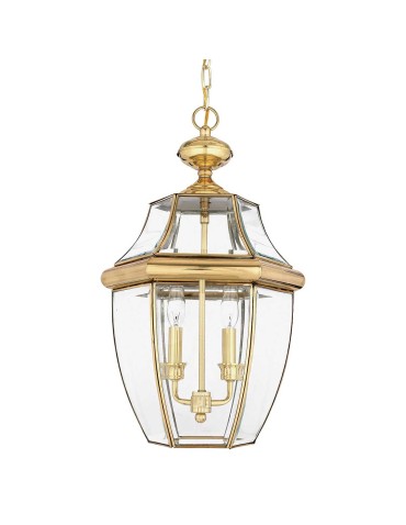 Elstead Lighting Duża latarnia wisząca Newbury - 2 źródła światła - Lakierowany polerowany mosiądz IP23 QZ-NEWBURY8-L-PB