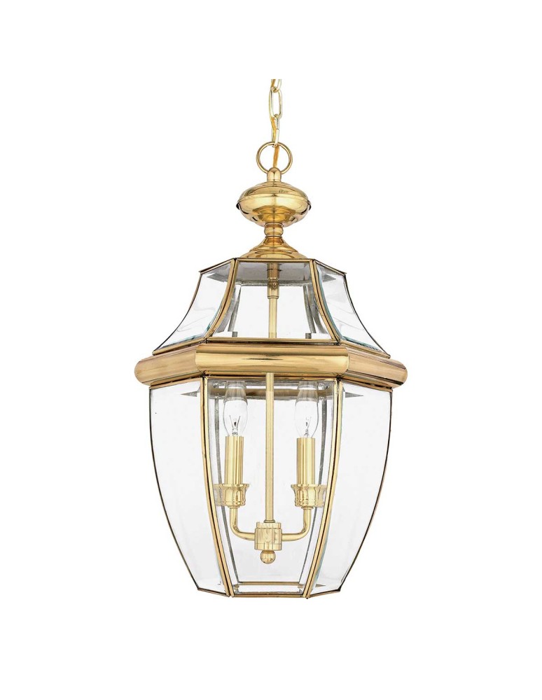 Elstead Lighting Duża latarnia wisząca Newbury - 2 źródła światła - Lakierowany polerowany mosiądz IP23 QZ-NEWBURY8-L-PB