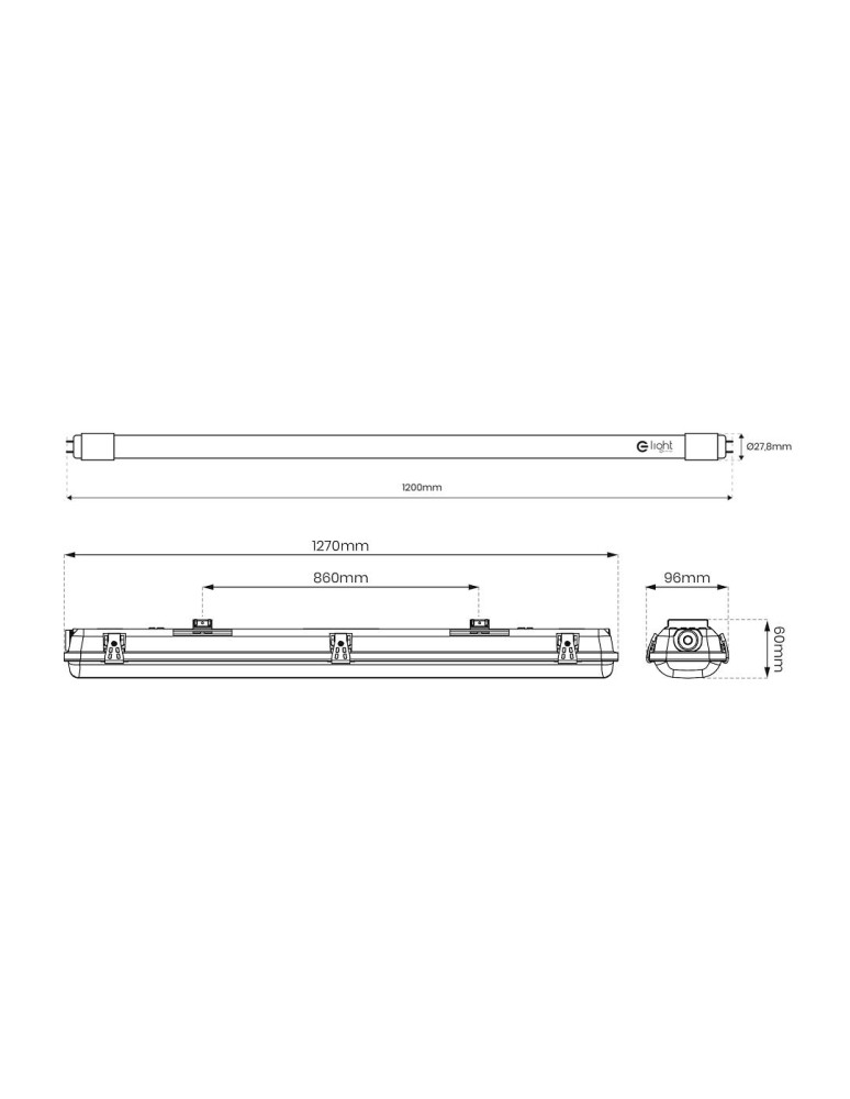 Eko-Light ZESTAW OPRAWA HERMETYCZNA 2x120cm POD ŚWIETLÓWKĘ LED + 2x ŚWIETLÓWKI LED 18W 120CM 3000K EKH2339