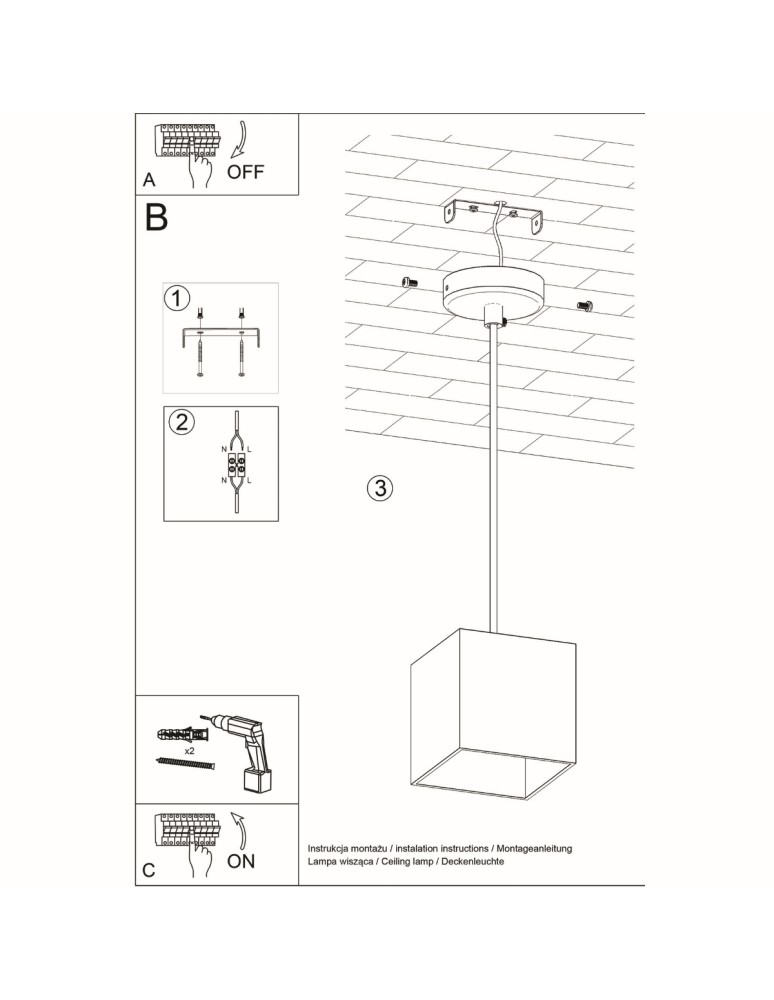 Sollux Lampa wisząca QUAD 1 biały SL.0062 Sollux Lampa wisząca QUAD 1 biały SL.0062