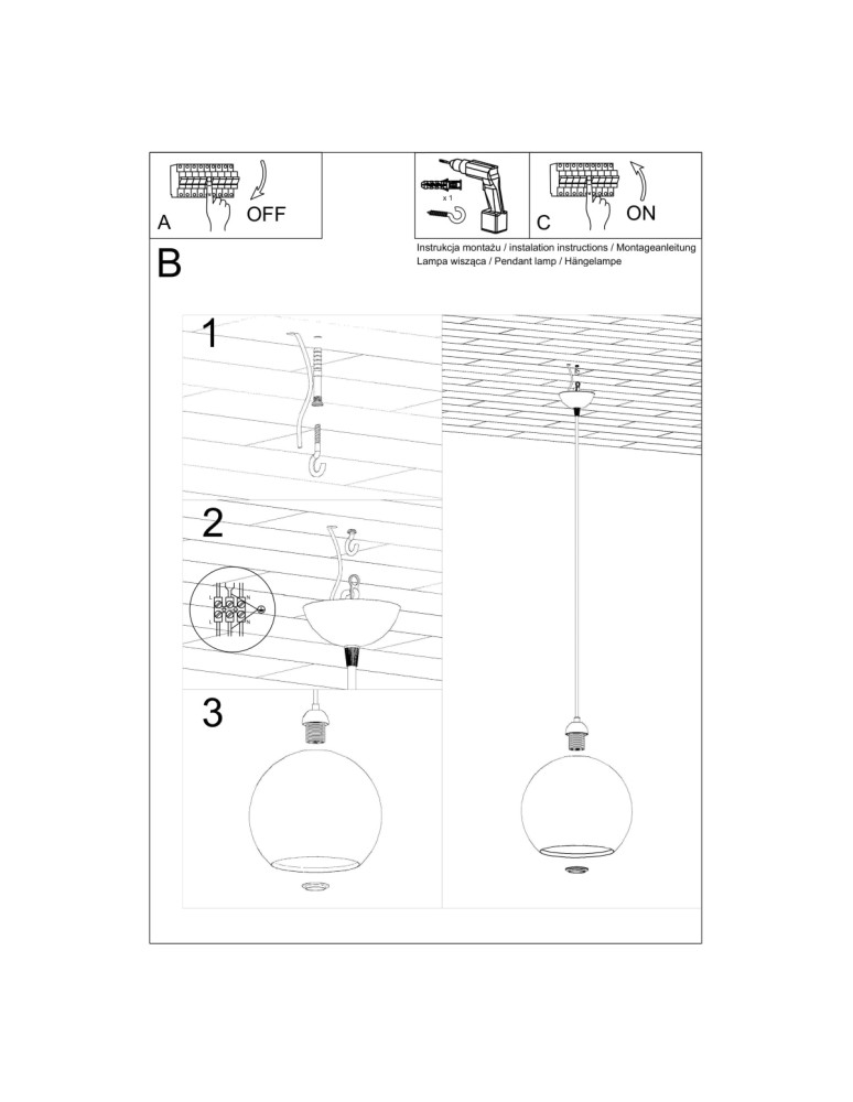 Sollux Lampa wisząca BALL zielona SL.0254 Sollux Lampa wisząca BALL zielona SL.0254