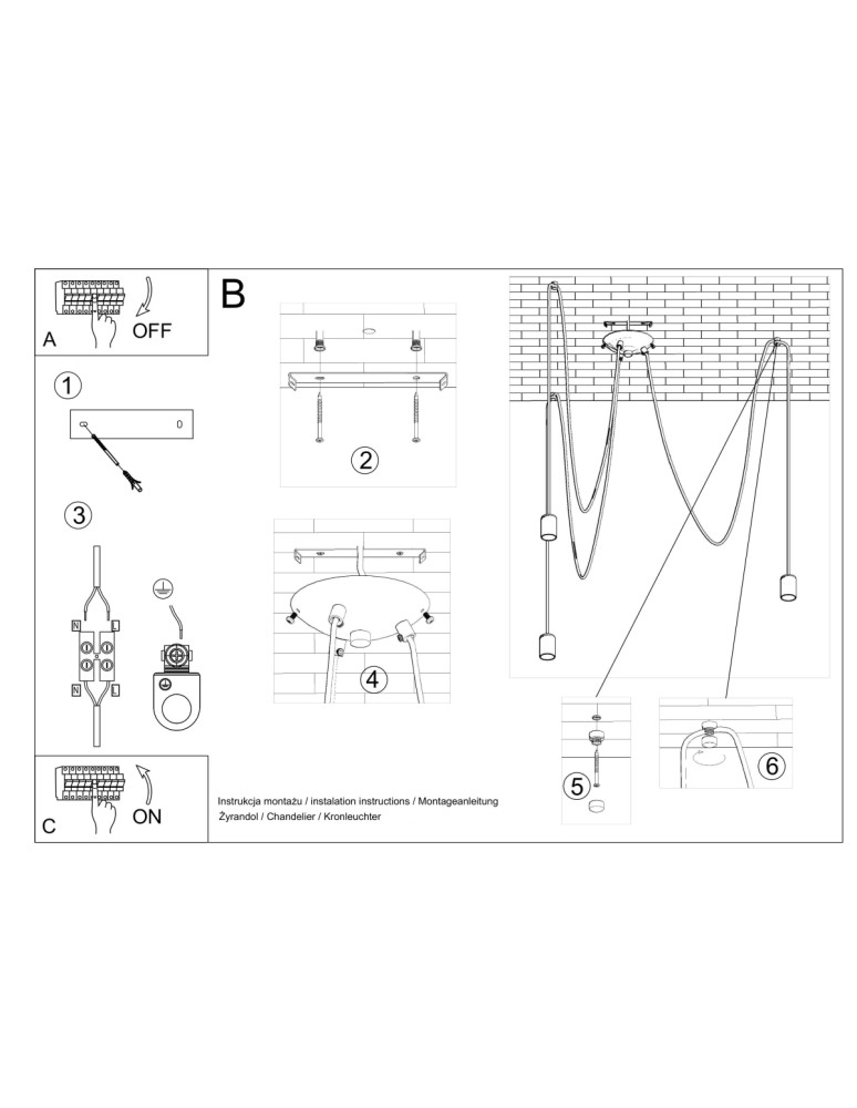 Sollux Żyrandol EDISON 3 czarny SL.0370 Sollux Żyrandol EDISON 3 czarny SL.0370