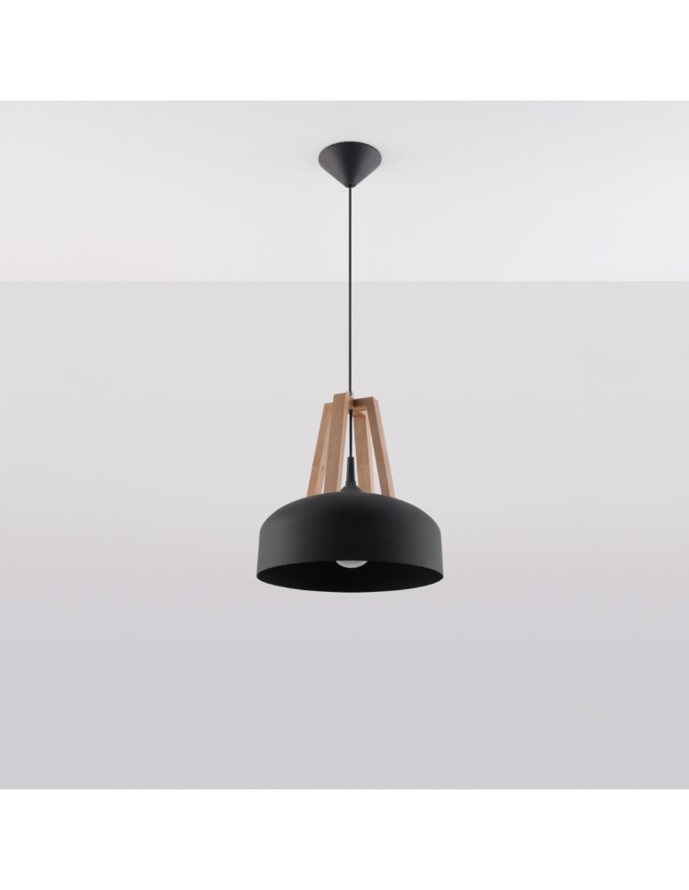 Sollux Lampa wisząca CASCO czarna/naturalne drewno SL.0390 Sollux Lampa wisząca CASCO czarna/naturalne drewno SL.0390