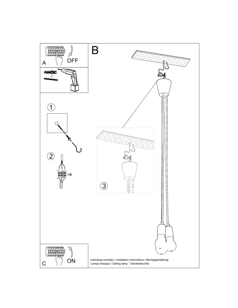 Sollux Lampa wisząca DIEGO 3 szara SL.0576 Sollux Lampa wisząca DIEGO 3 szara SL.0576