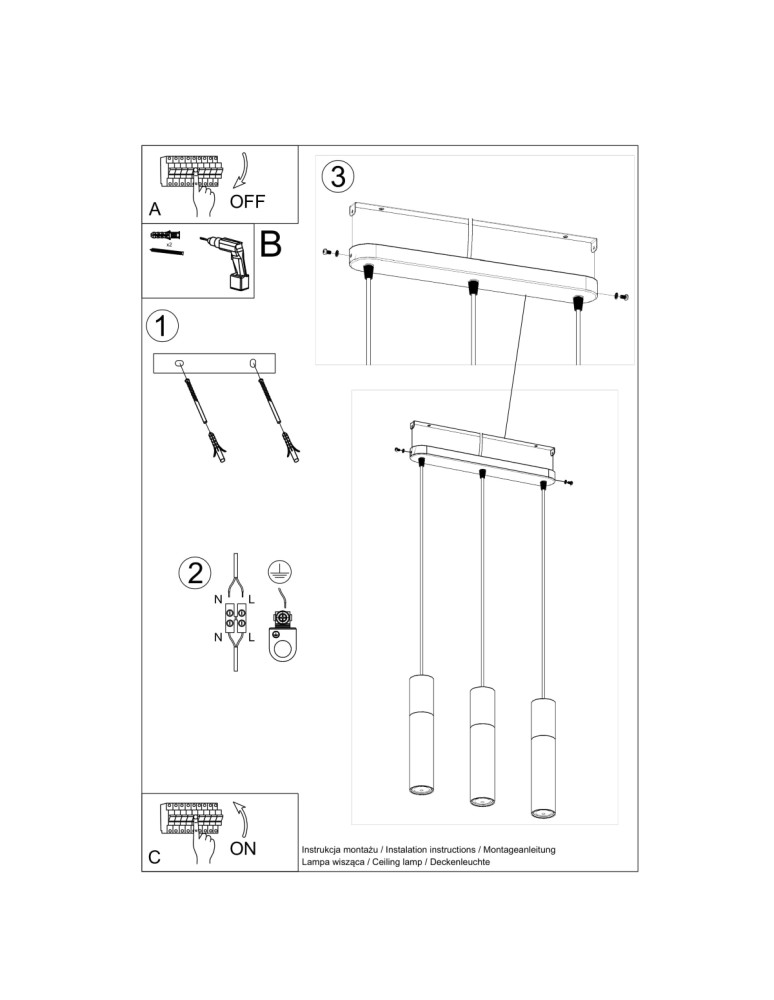 Sollux Lampa wisząca BORGIO 3L biały SL.0649 Sollux Lampa wisząca BORGIO 3L biały SL.0649
