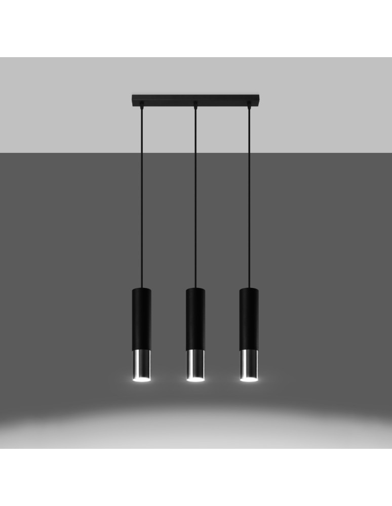 Sollux Lampa wisząca LOOPEZ 3L czarny/chrom SL.0942 Sollux Lampa wisząca LOOPEZ 3L czarny/chrom SL.0942