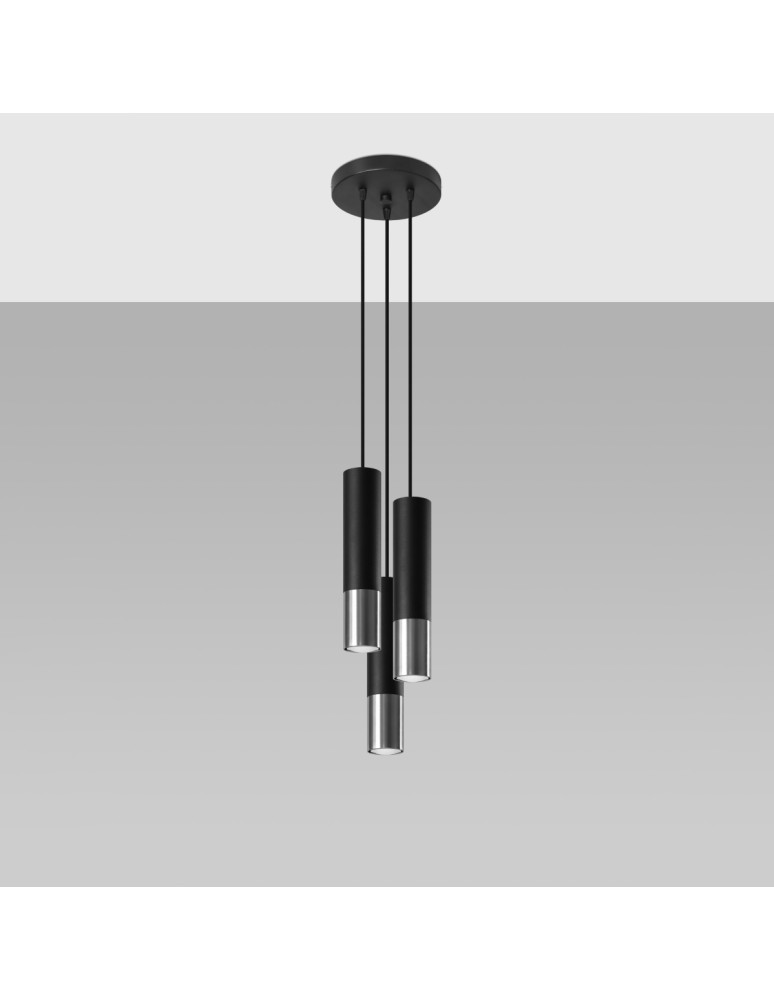 Sollux Lampa wisząca LOOPEZ 3P czarny/chrom SL.0943 Sollux Lampa wisząca LOOPEZ 3P czarny/chrom SL.0943