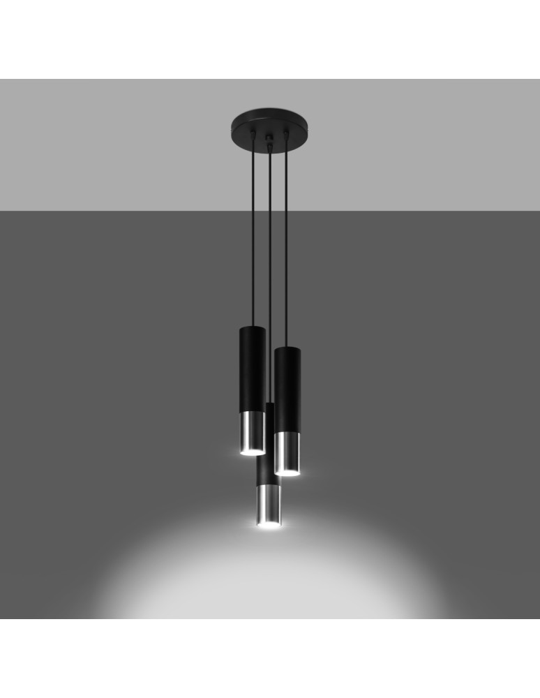 Sollux Lampa wisząca LOOPEZ 3P czarny/chrom SL.0943 Sollux Lampa wisząca LOOPEZ 3P czarny/chrom SL.0943