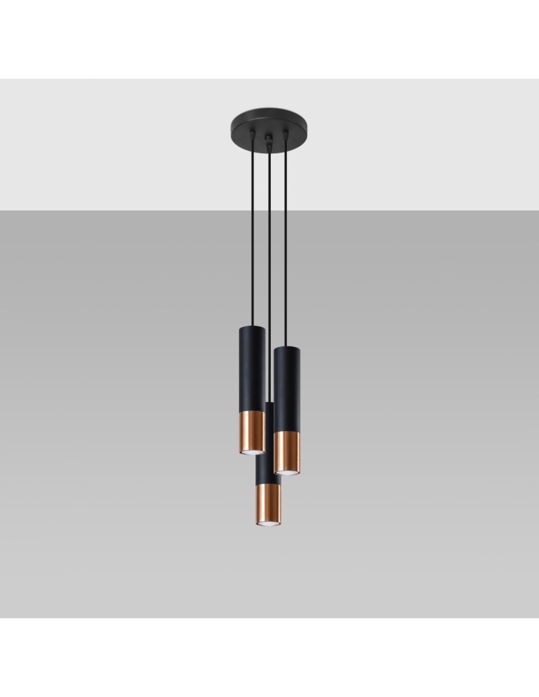 Sollux Lampa wisząca LOOPEZ 3P czarny/miedź SL.0949 Sollux Lampa wisząca LOOPEZ 3P czarny/miedź SL.0949