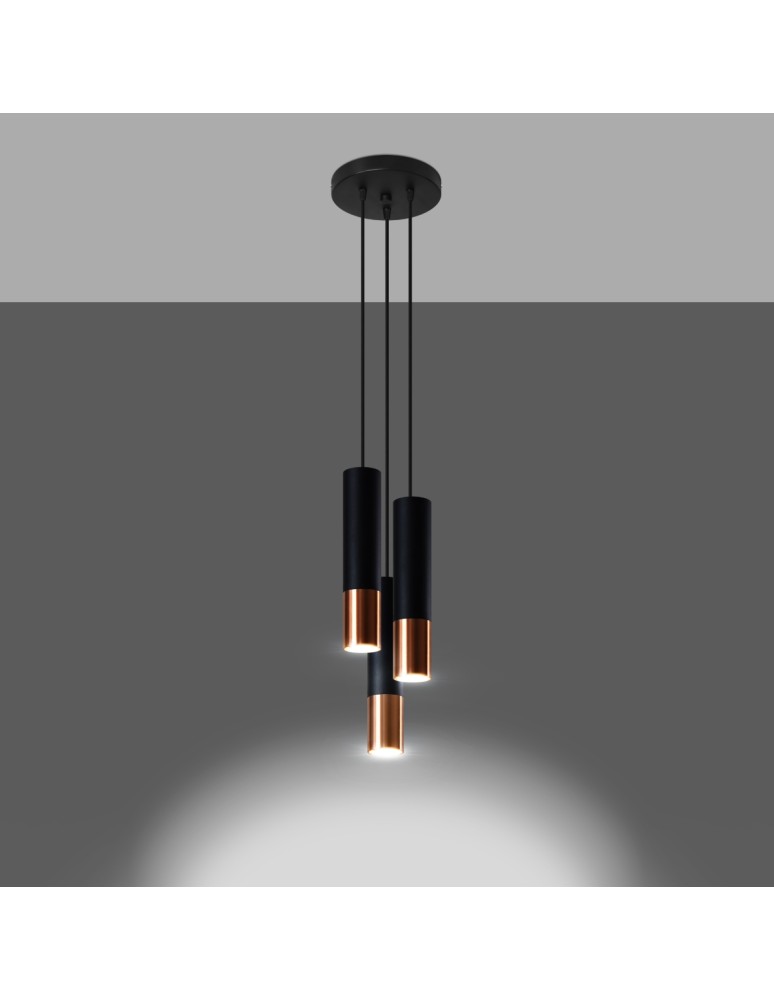 Sollux Lampa wisząca LOOPEZ 3P czarny/miedź SL.0949 Sollux Lampa wisząca LOOPEZ 3P czarny/miedź SL.0949