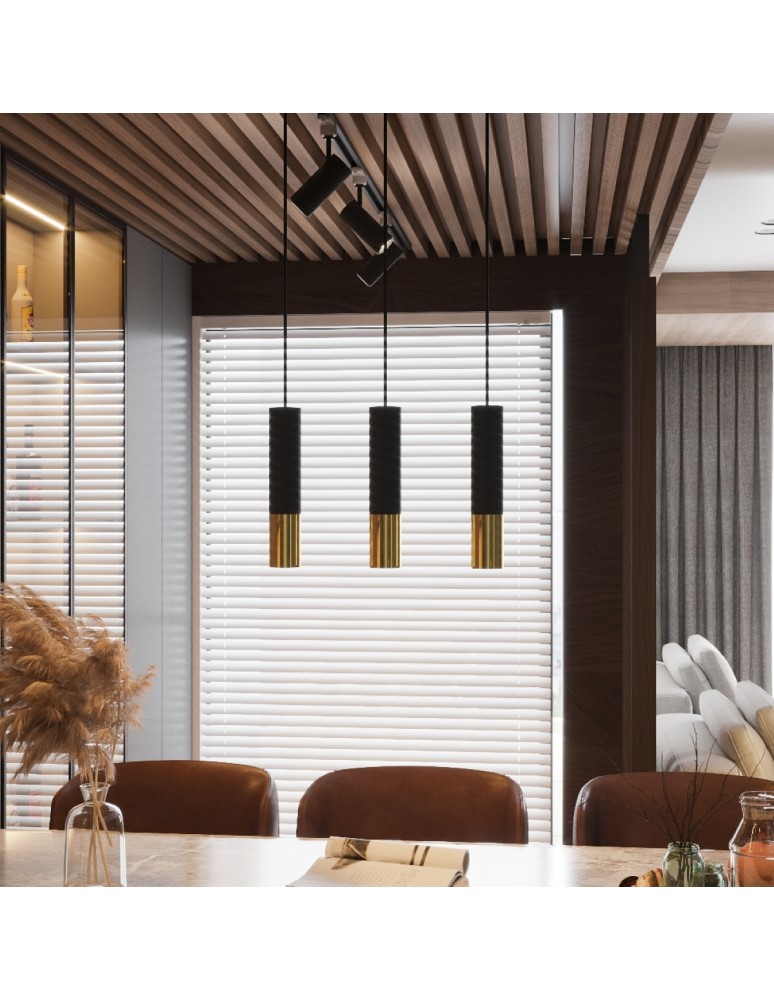 Sollux Lampa wisząca LOOPEZ 3L czarny/złoty SL.0954 Sollux Lampa wisząca LOOPEZ 3L czarny/złoty SL.0954