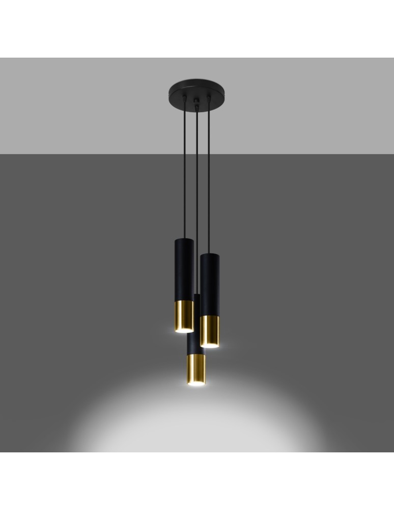 Sollux Lampa wisząca LOOPEZ 3P czarny/złoty SL.0955 Sollux Lampa wisząca LOOPEZ 3P czarny/złoty SL.0955