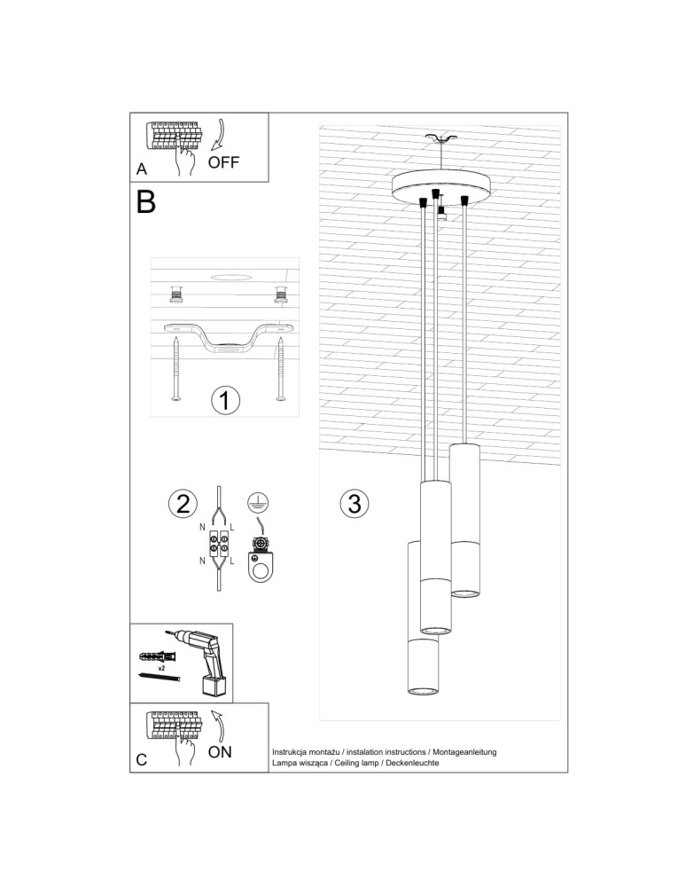 Sollux Lampa wisząca LOOPEZ 3P czarny/złoty SL.0955 Sollux Lampa wisząca LOOPEZ 3P czarny/złoty SL.0955