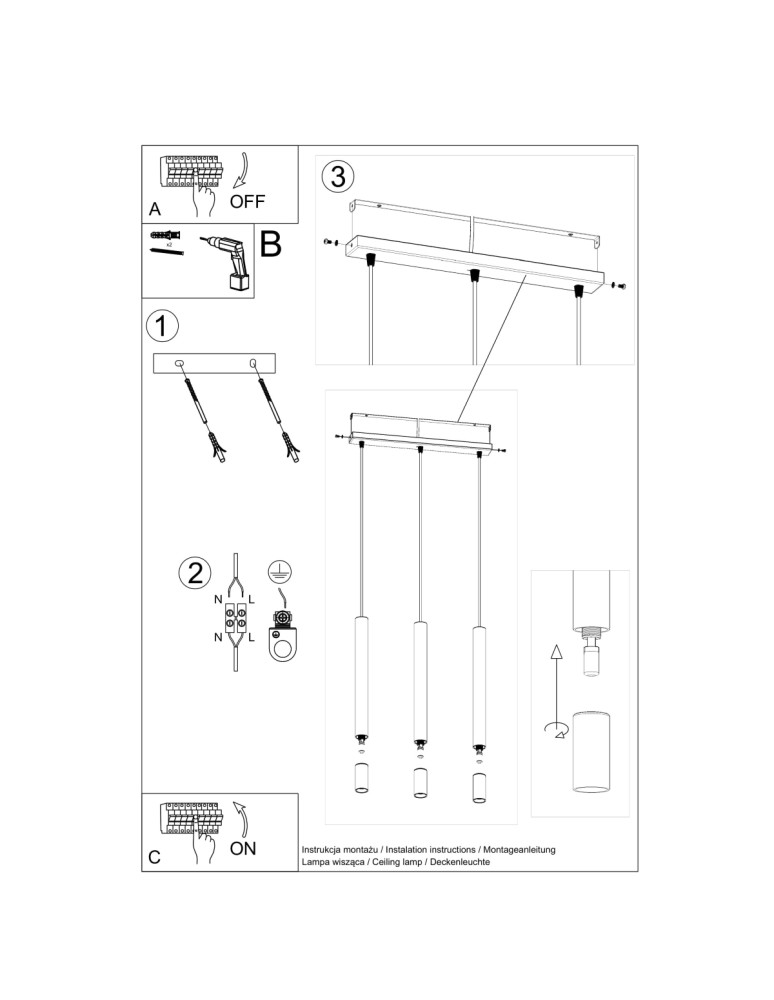 Sollux Lampa wisząca WEZYR 3 biała SL.0959 Sollux Lampa wisząca WEZYR 3 biała SL.0959