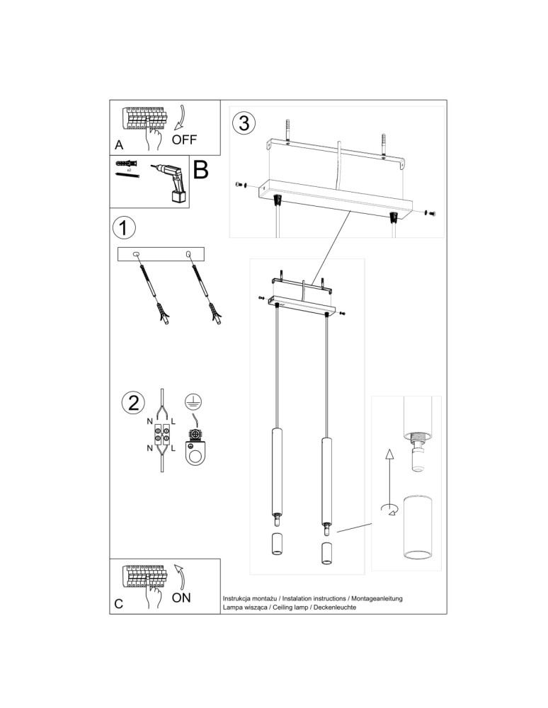 Sollux Lampa wisząca WEZYR 2 czarna SL.0961 Sollux Lampa wisząca WEZYR 2 czarna SL.0961