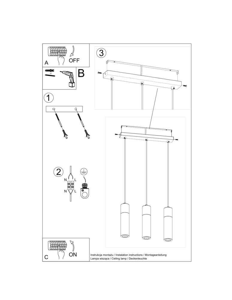 Sollux Lampa wisząca ZANE 3 szara SL.0967 Sollux Lampa wisząca ZANE 3 szara SL.0967