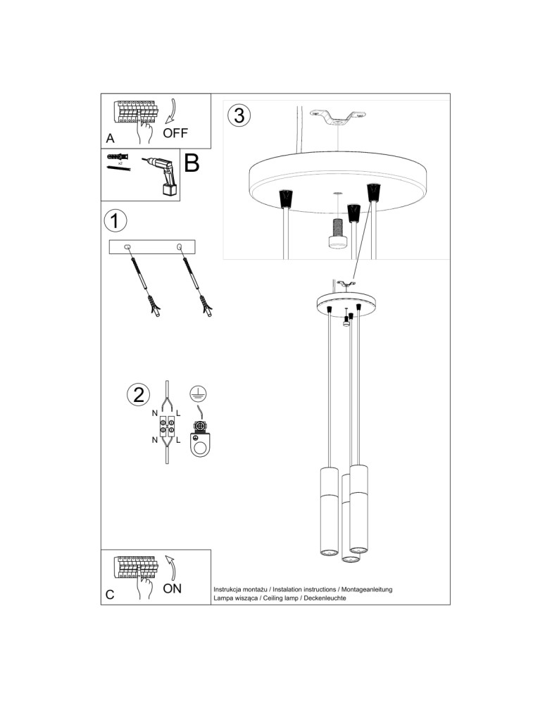 Sollux Lampa wisząca PABLO 3P biała SL.1013 Sollux Lampa wisząca PABLO 3P biała SL.1013