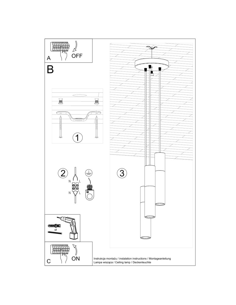 Sollux Lampa wisząca BORGIO 3P czarny SL.1081 Sollux Lampa wisząca BORGIO 3P czarny SL.1081