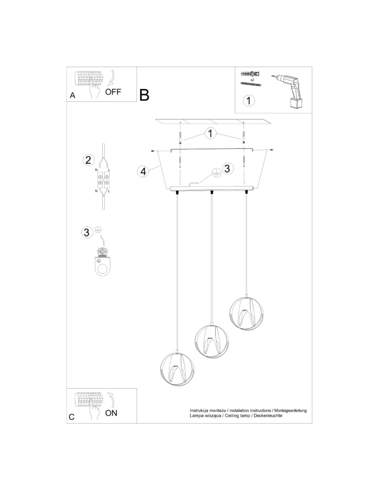 Sollux Lampa wisząca TULOS 3L biała SL.1085 Sollux Lampa wisząca TULOS 3L biała SL.1085