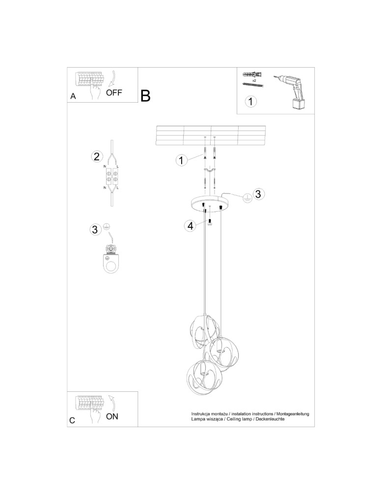 Sollux Lampa wisząca TULOS 3P czarna SL.1088 Sollux Lampa wisząca TULOS 3P czarna SL.1088