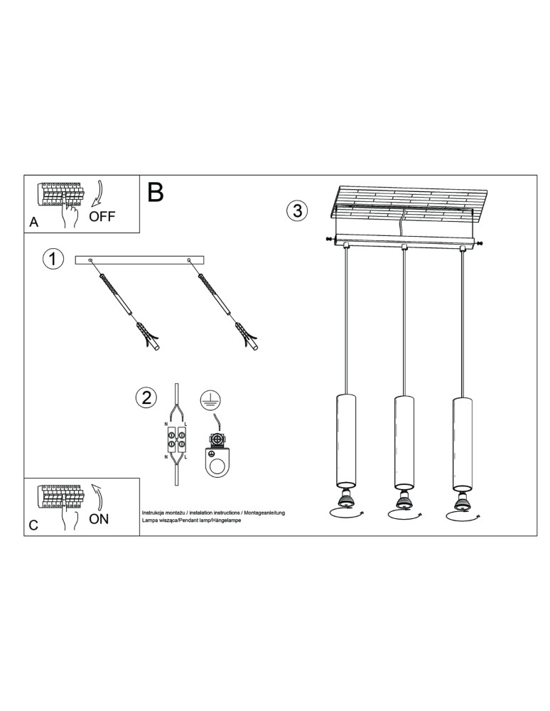 Sollux Lampa wisząca LAGOS 3L beżowa SL.1481 Sollux Lampa wisząca LAGOS 3L beżowa SL.1481