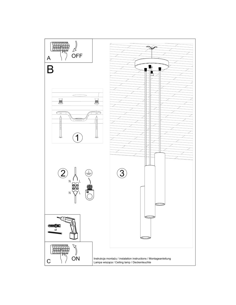 Sollux Lampa wisząca LAGOS 3P beżowa SL.1482 Sollux Lampa wisząca LAGOS 3P beżowa SL.1482