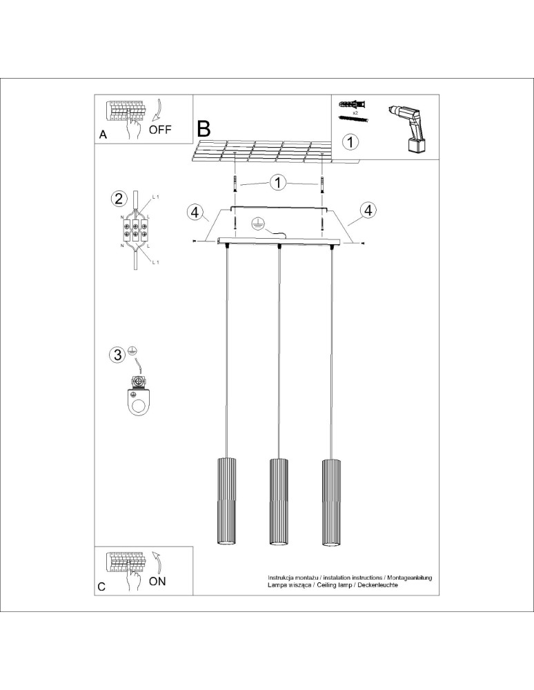 Sollux Lampa wisząca KARBON 3L beżowy SL.1594 Sollux Lampa wisząca KARBON 3L beżowy SL.1594