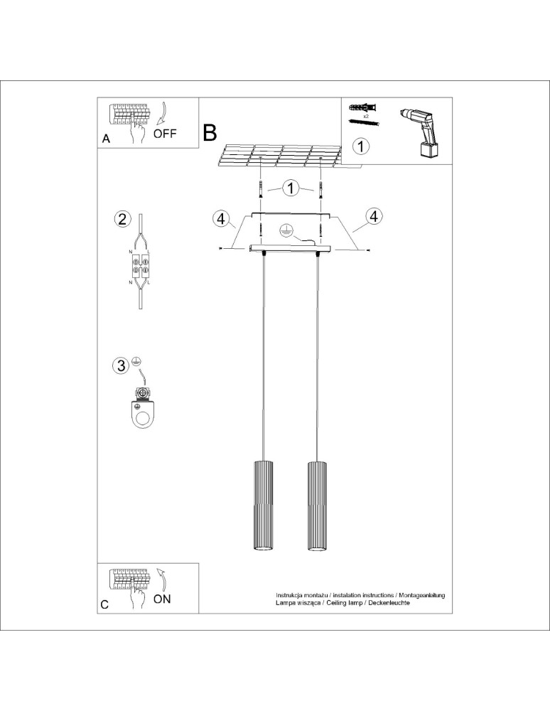 Sollux Lampa wisząca KARBON 2 ochra czerwona SL.1631 Sollux Lampa wisząca KARBON 2 ochra czerwona SL.1631