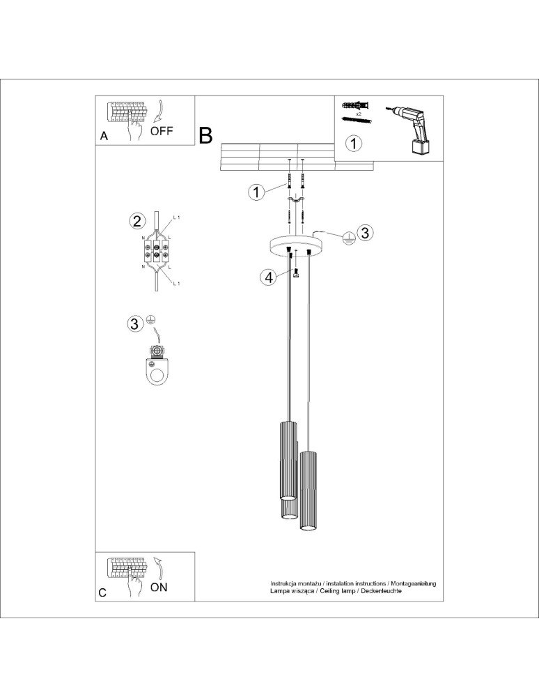 Sollux Lampa wisząca KARBON 3P ochra czerwona SL.1633 Sollux Lampa wisząca KARBON 3P ochra czerwona SL.1633