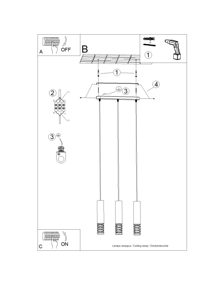 Sollux Lampa wisząca LAMI 3L biały SL.1688 Sollux Lampa wisząca LAMI 3L biały SL.1688