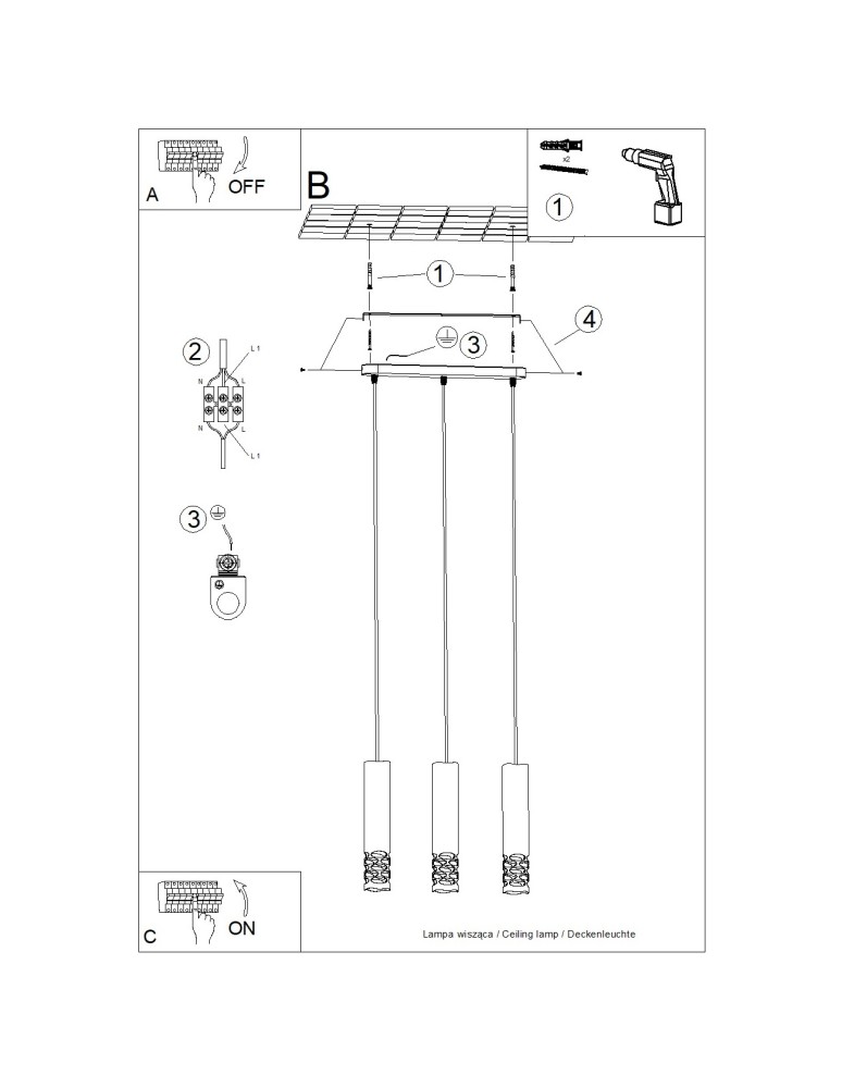 Sollux Lampa wisząca LIRO 3L biały SL.1693 Sollux Lampa wisząca LIRO 3L biały SL.1693