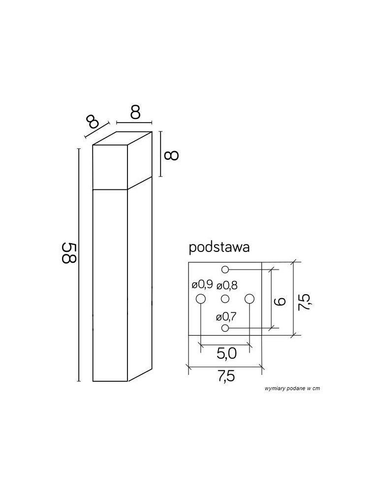 SU-MA CUBE 58cm 1x20W E27 230V Czarny CB-580 BL Stojąca