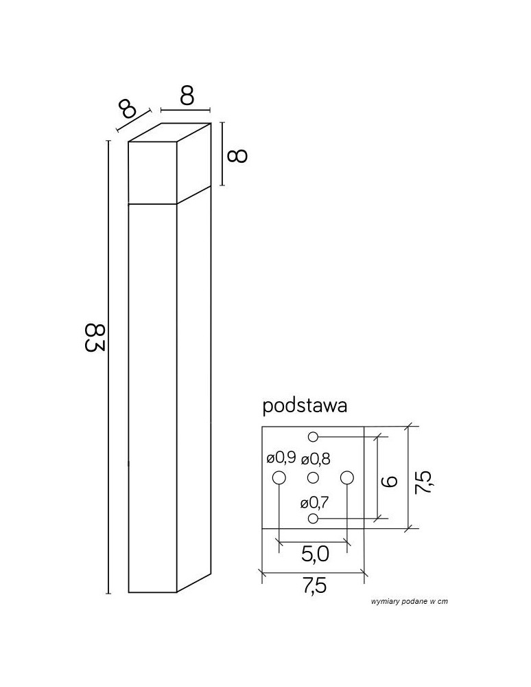 SU-MA CUBE 83cm 1x20W E27 230V Srebrny CB-830 AL Stojąca