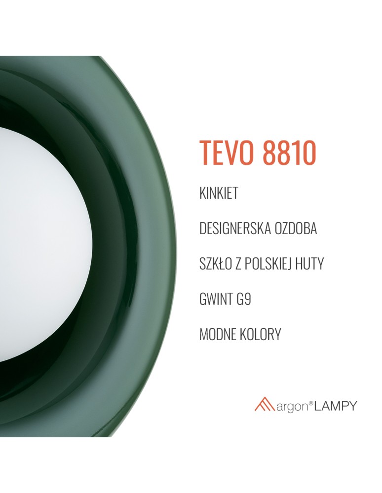 Argon TEVO 8810 kinkiet 1 pł., butelkowa zieleń, opal mat G9 (nie zawiera źródła światła) / 230V szkło Argon TEVO 8810 kinkiet 1 pł., butelkowa zieleń, opal mat G9 (nie zawiera źródła światła) / 230V szkło