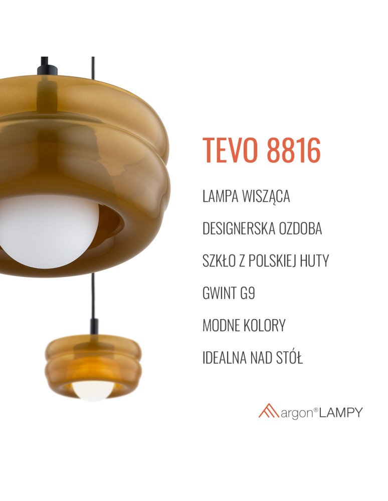 Argon TEVO 8816 lampa wisząca 1 pł., bursztyn kryjący, opal mat G9 (nie zawiera źródła światła) / 230V szkło, stal laki Argon TEVO 8816 lampa wisząca 1 pł., bursztyn kryjący, opal mat G9 (nie zawiera źródła światła) / 230V szkło, stal laki