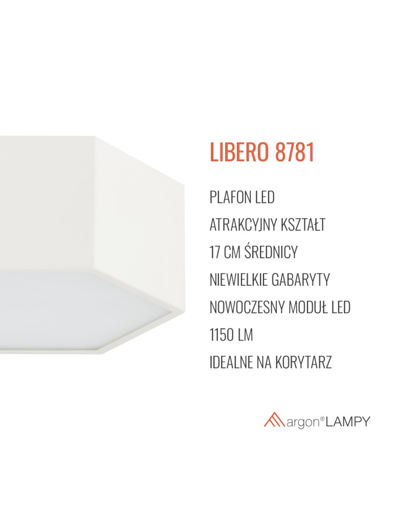 Argon LIBERO 8781 plafon LED, kremowy biały LED (zintegrowany) 230V / 1150 lm / 3000 K stal lakierowana, szkło Argon LIBERO 8781 plafon LED, kremowy biały LED (zintegrowany) 230V / 1150 lm / 3000 K stal lakierowana, szkło