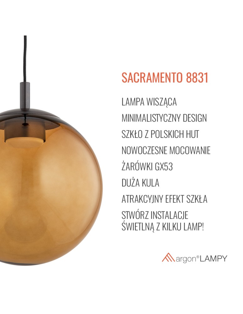 Argon SACRAMENTO 8831 GX53 (żarówka o mocy 8W stanowi element gratisowy - na wyposażeniu) / 230V 2700K szkło, stal lakierow Argon SACRAMENTO 8831 GX53 (żarówka o mocy 8W stanowi element gratisowy - na wyposażeniu) / 230V 2700K szkło, stal lakierow