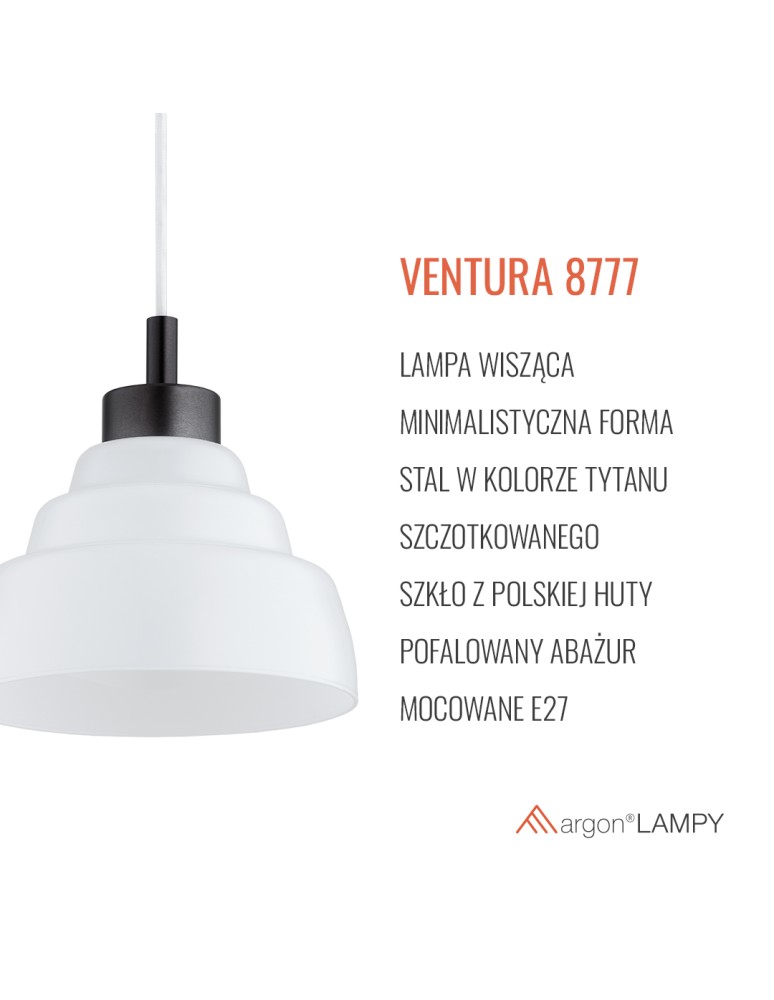 Argon VENTURA 8777 E27 (nie zawiera źródła światła) / 230V szkło, stal lakierowana szczotkowana Argon VENTURA 8777 E27 (nie zawiera źródła światła) / 230V szkło, stal lakierowana szczotkowana