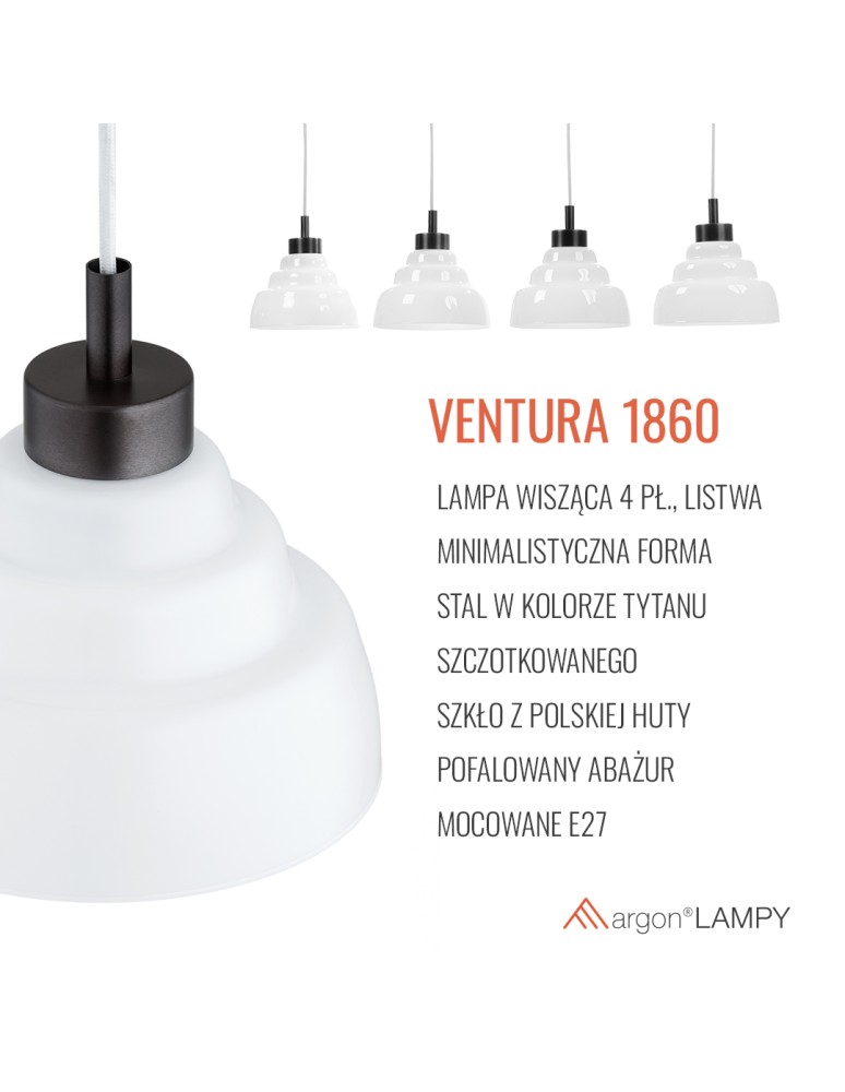 Argon VENTURA 1860  E27 (nie zawiera źródła światła) / 230V szkło, stal lakierowana szczotkowana Argon VENTURA 1860  E27 (nie zawiera źródła światła) / 230V szkło, stal lakierowana szczotkowana