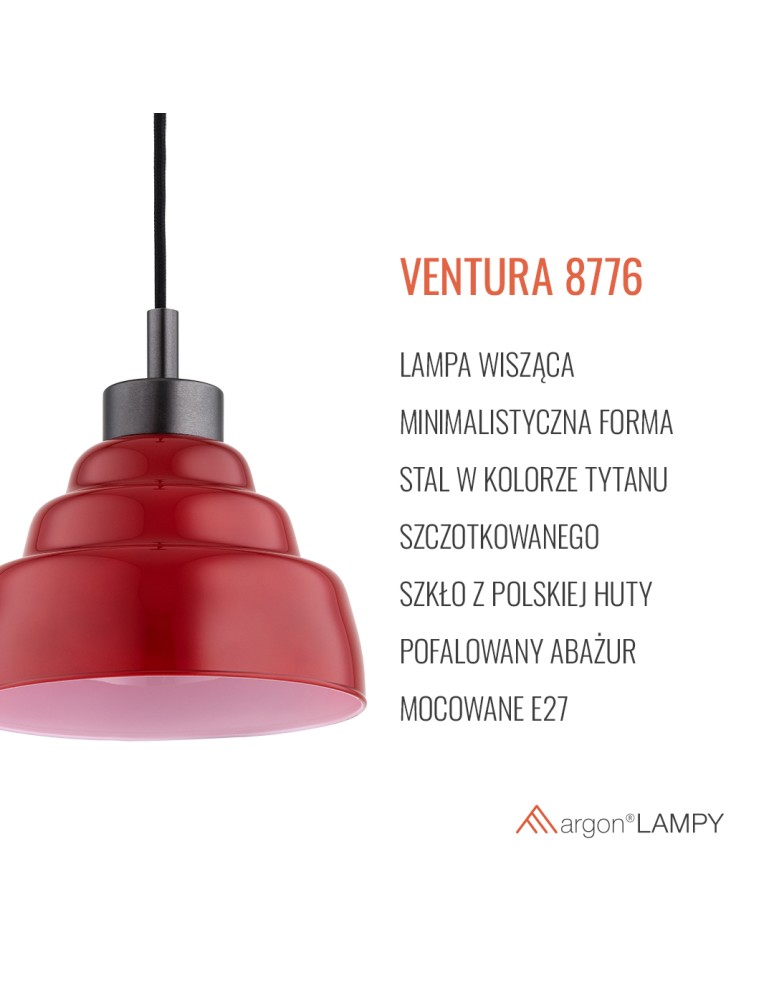 Argon VENTURA 8776 E27 (nie zawiera źródła światła) / 230V szkło, stal lakierowana szczotkowana Argon VENTURA 8776 E27 (nie zawiera źródła światła) / 230V szkło, stal lakierowana szczotkowana