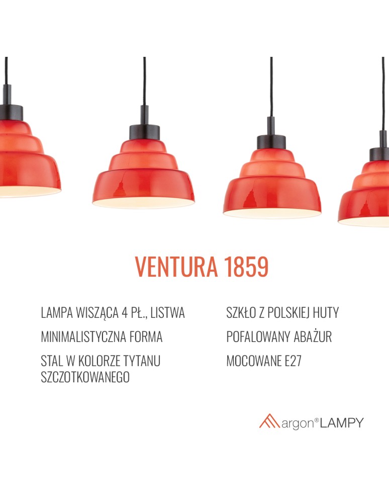 Argon VENTURA 1859  E27 (nie zawiera źródła światła) / 230V szkło, stal lakierowana szczotkowana
