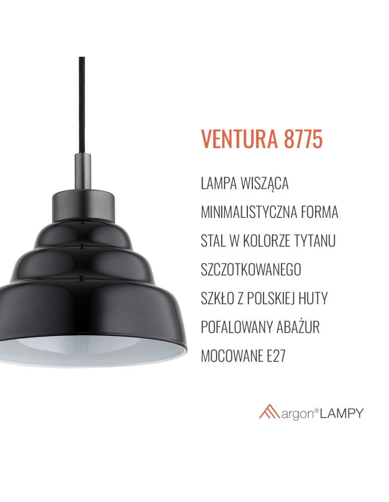 Argon VENTURA 8775  E27 (nie zawiera źródła światła) / 230V szkło, stal lakierowana szczotkowana