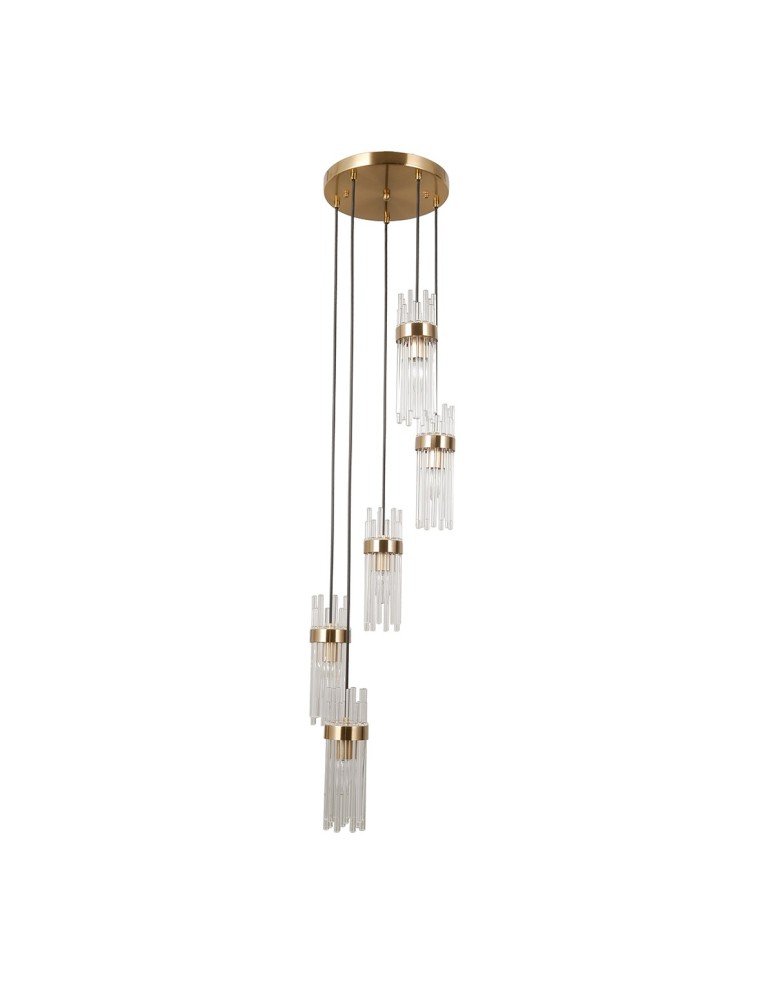 Lampy wiszące 5 punktowe - ITALUX Taraso Wisząca 5xE14 40W Złoty PND-40760-5-HBR - product kolory-swiatla.pl 2