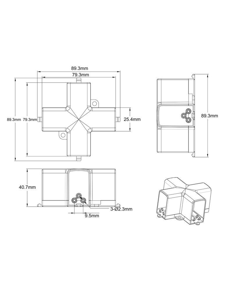 Linie świetlne LED - Light Prestige Łącznik X mechaniczny do oświetlenia modułowego Geometric System New LP-0209 łącznik X empty - product kolory-swiatla.pl 2