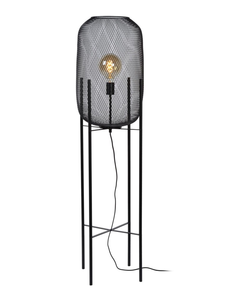 Lampy podłogowe loftowe - industrialne - Lucide MESH Podłogowa 1xE27 czarny 45785/01/30 - produkt kolory-swiatla.pl 1
