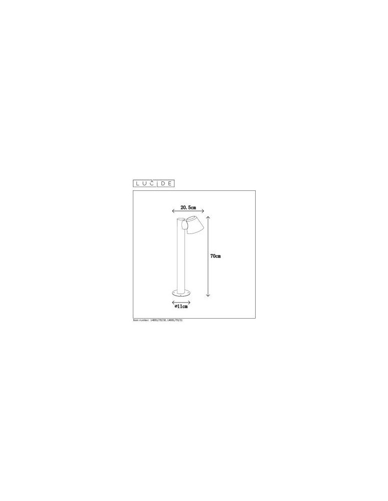 Lucide DINGO LED Bollard H70cm IP44 G 14881/70/31