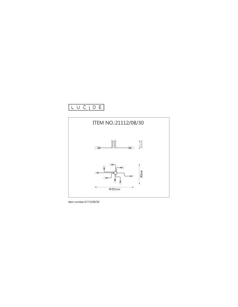 Lucide LESTER Plafon Light 8xE27 150/80/20cm Czarny 21112/08/30