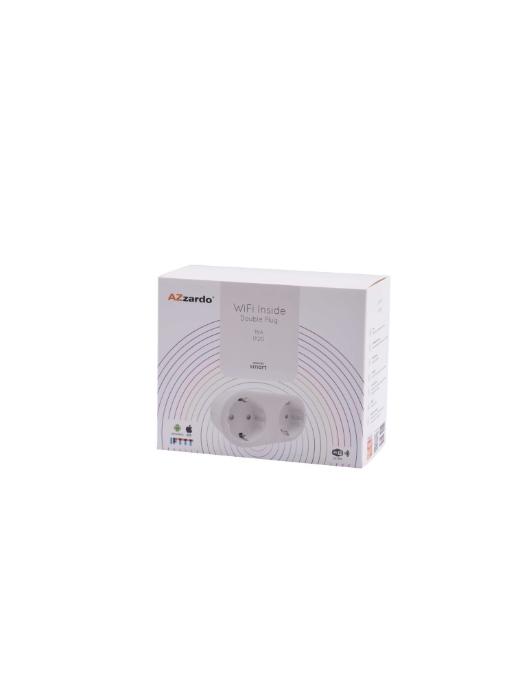 AZZARDO SMART WiFi Podwójne Gniazdo 16A Białe AZ3476 AZZARDO SMART WiFi Podwójne Gniazdo 16A Białe AZ3476