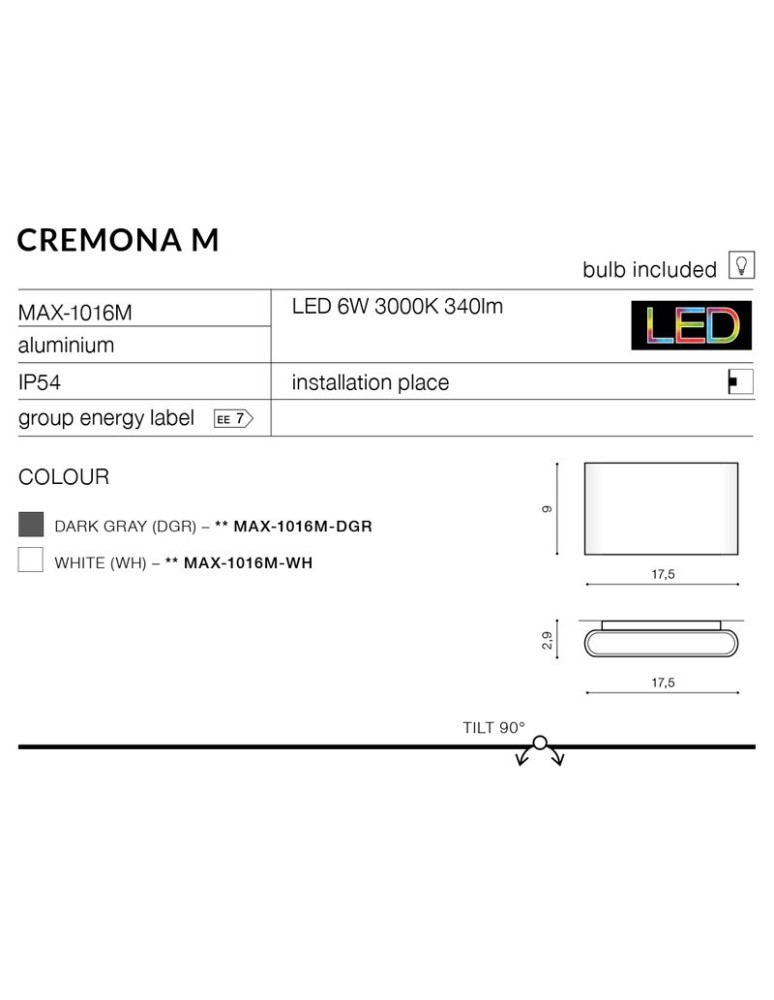 Kinkiety zewnętrzne - Azzardo CREMONA M DGR 1xLED Ścienna Ciemny Szary IP54 AZ2182 - product kolory-swiatla.pl 3